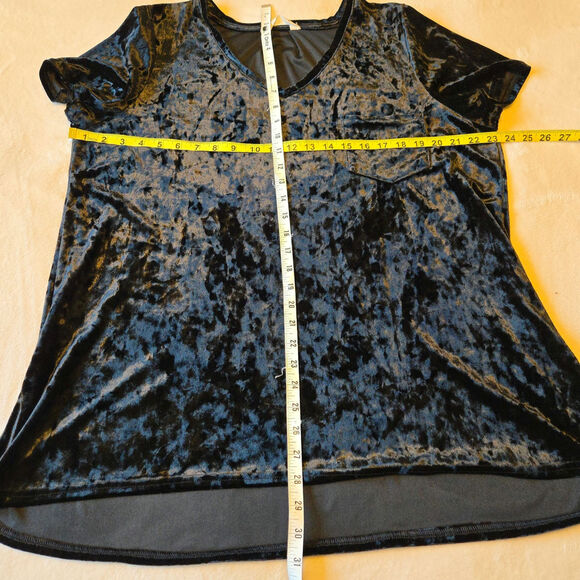 Sz XXL SPRING & MERCER Black Crushed Velvet Legging V-Neck Hi-lo Pocket Tee - Picture 7 of 7